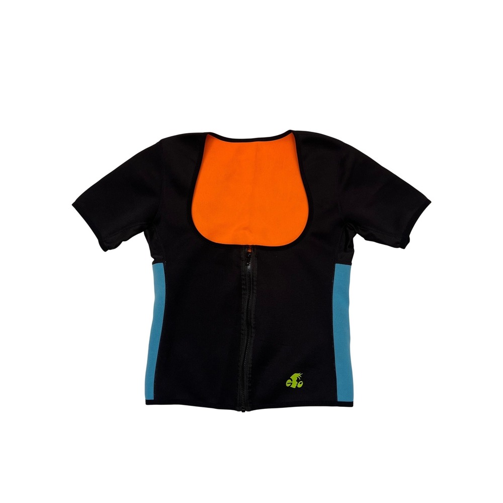 Ribika Neoprene Black Orange Short Sleeve Zipper Front Sweat Suit Sauna Vest M